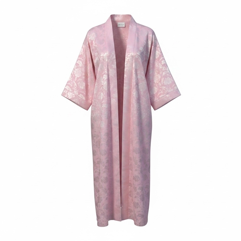 Jayre California Vintage Pink Floral Jacquard Kimono Robe Long Duster USA Made